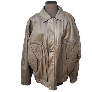Vtg Brown Leather Zip Front Classic Biker Bomber Jacket Mens Size 2XL Indie